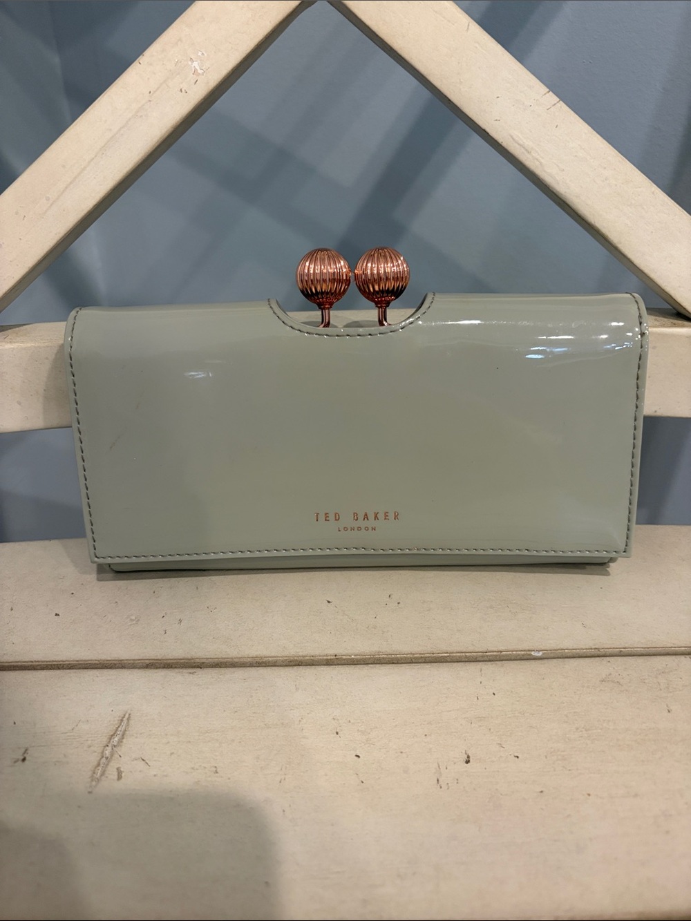 Ted Baker Sage Patent Leather Wallet with Rose-Gold Kiss Lock